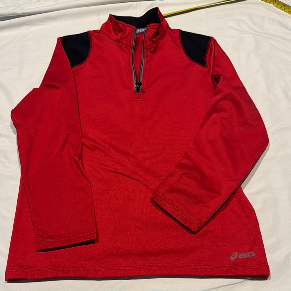 ASICS Men's Zip-Up Red Sweater with Black Accents